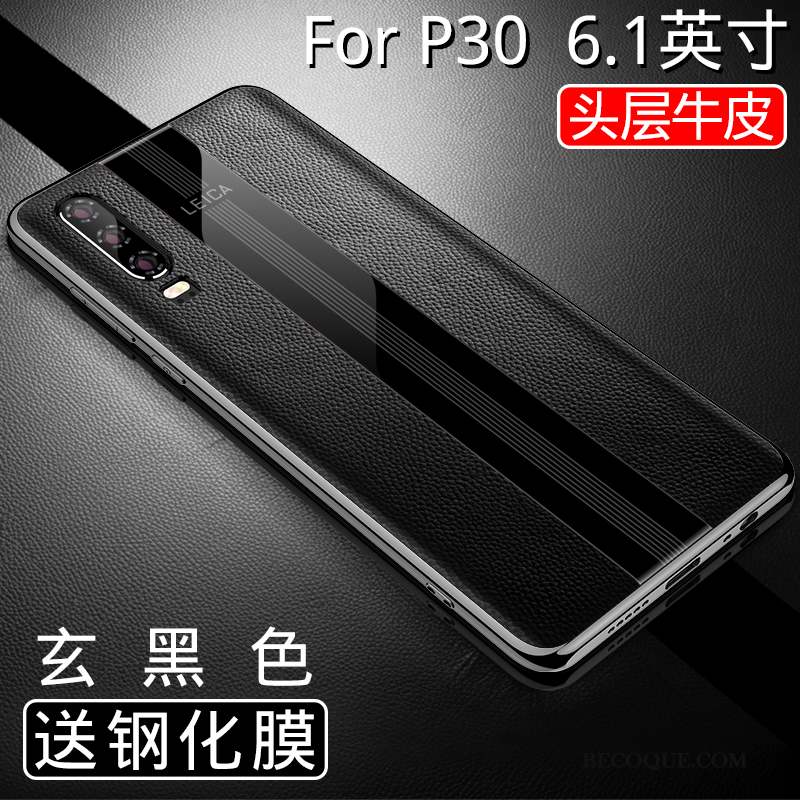 Huawei P30 Coque De Téléphone Protection Étui Incassable Rouge Cuir Véritable