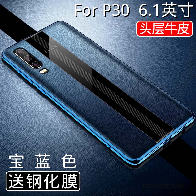 Huawei P30 Coque De Téléphone Protection Étui Incassable Rouge Cuir Véritable