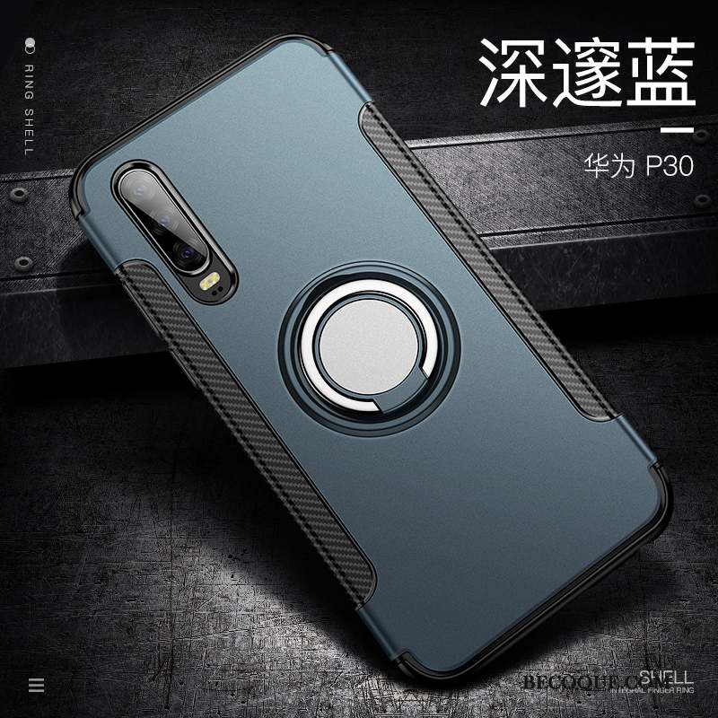 Huawei P30 Coque Difficile Bleu Support Tout Compris Anneau Tempérer