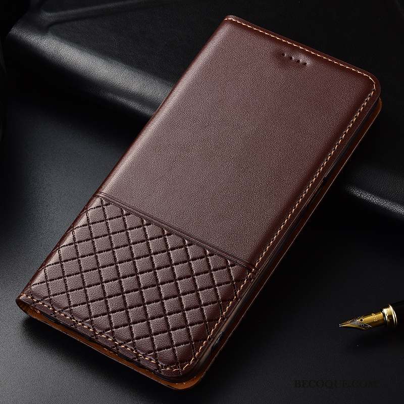 Huawei P30 Coque Incassable Clamshell Fluide Doux Protection Tout Compris Cuir Véritable