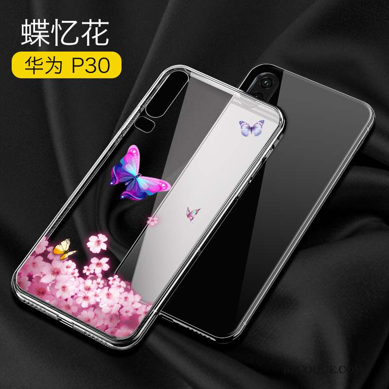 Huawei P30 Coque Marque De Tendance Net Rouge Transparent Noir De Téléphone