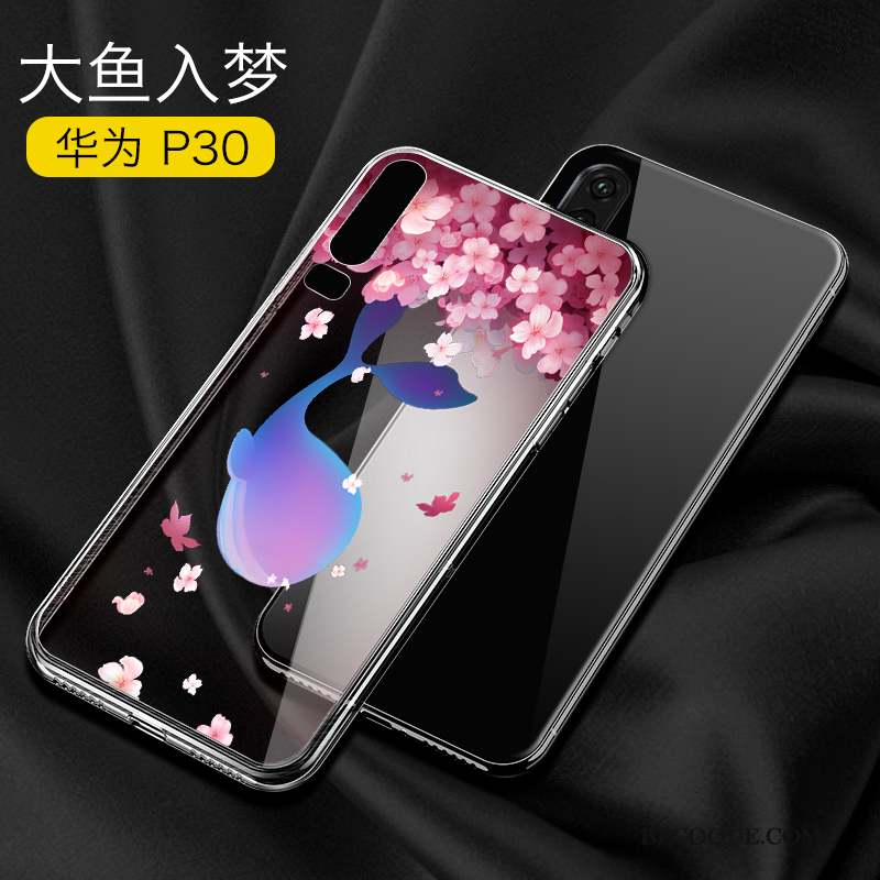 Huawei P30 Coque Marque De Tendance Net Rouge Transparent Noir De Téléphone