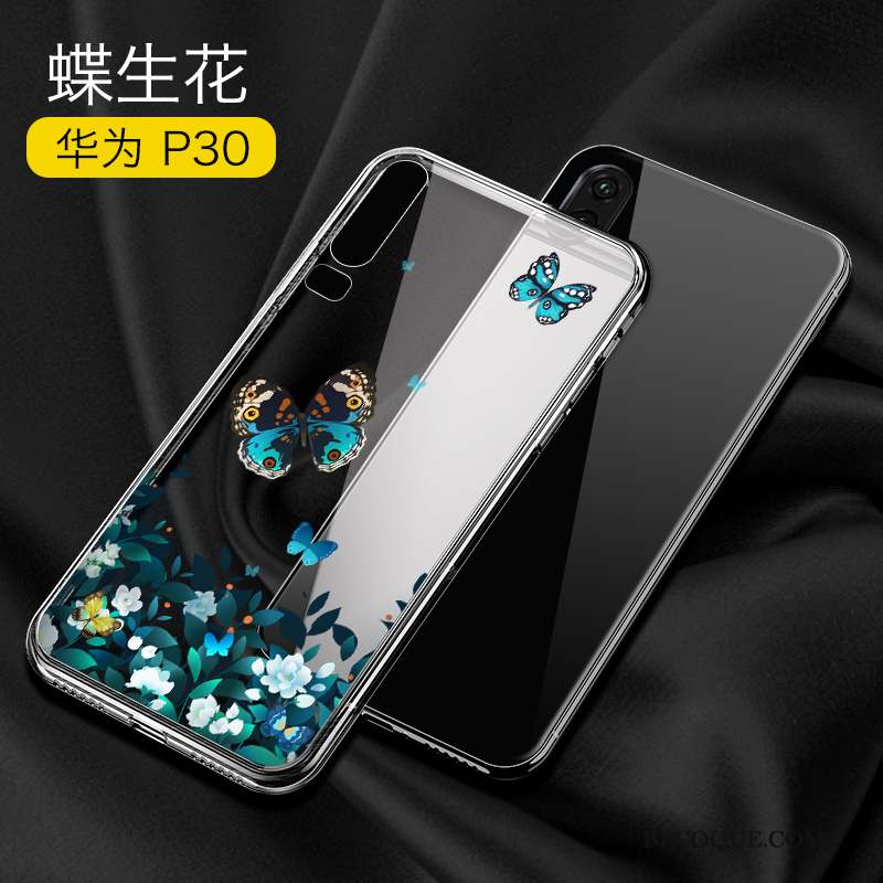 Huawei P30 Coque Marque De Tendance Net Rouge Transparent Noir De Téléphone