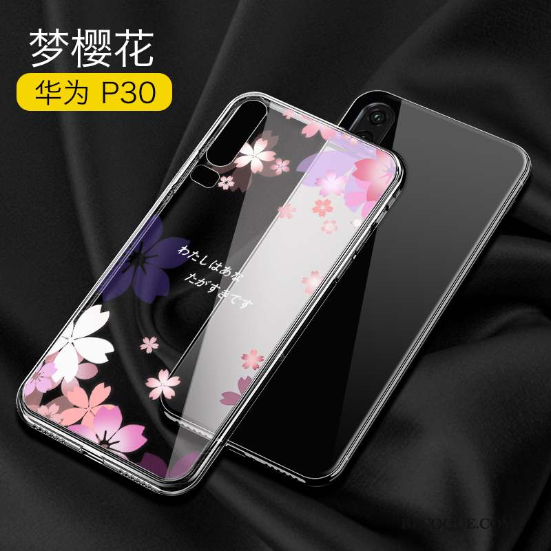 Huawei P30 Coque Marque De Tendance Net Rouge Transparent Noir De Téléphone