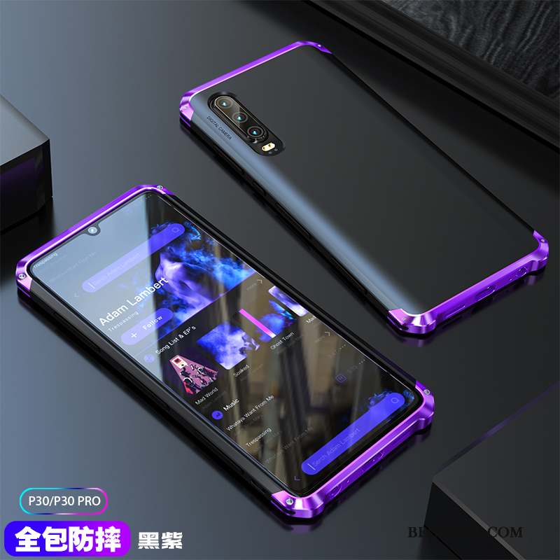 Huawei P30 Coque Protection Métal Étui Très Mince Violet Marque De Tendance