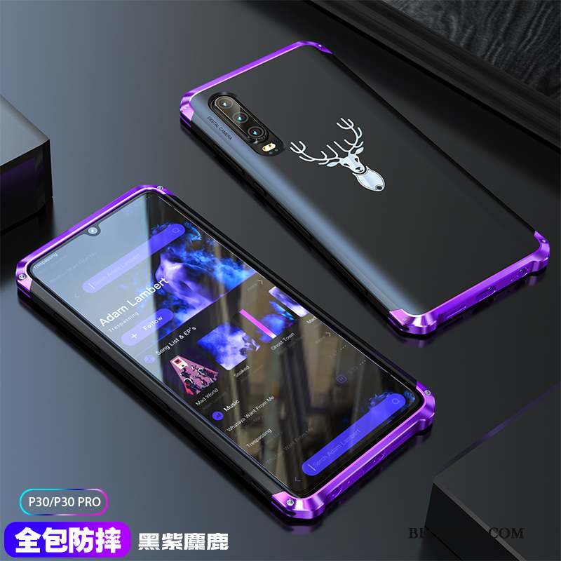 Huawei P30 Coque Protection Métal Étui Très Mince Violet Marque De Tendance