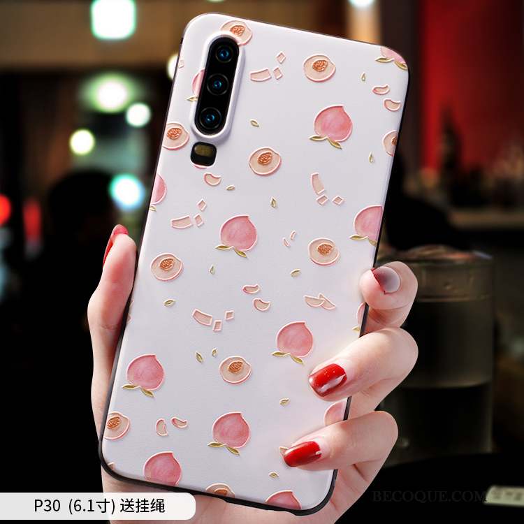 Huawei P30 Coque Silicone Marque De Tendance Délavé En Daim Net Rouge Très Mince Étui