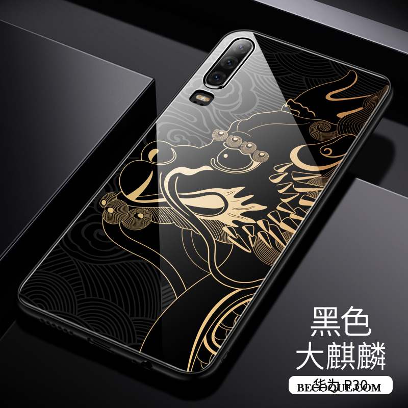 Huawei P30 Coque Silicone Protection Bleu Verre Couvercle Arrière Tendance