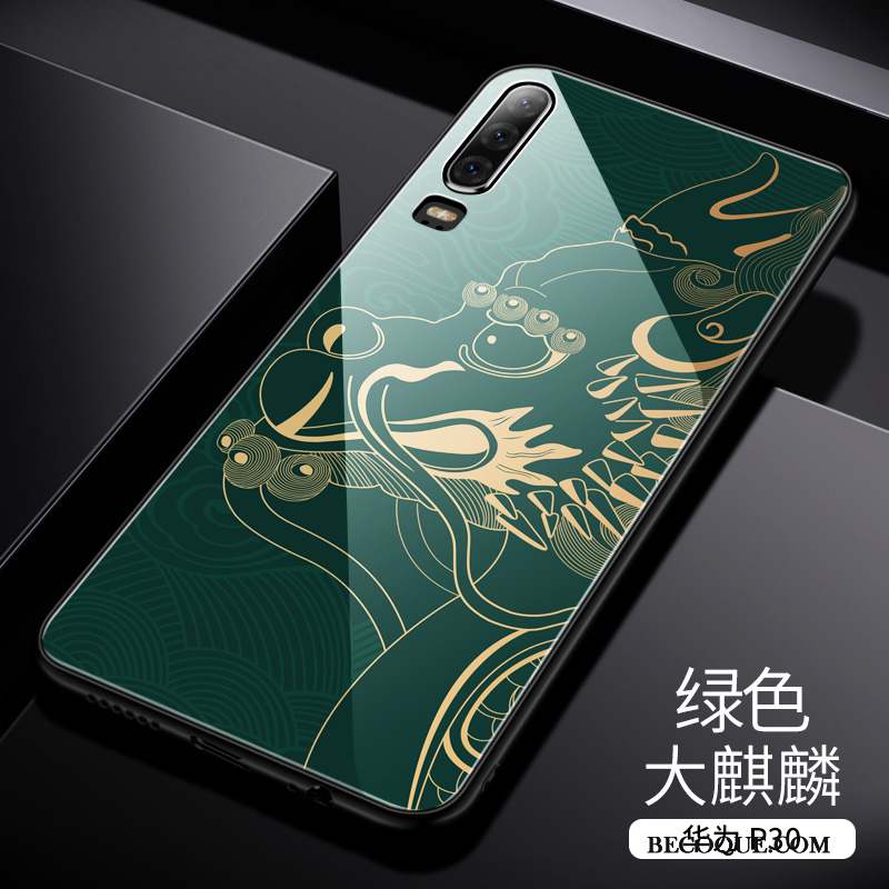 Huawei P30 Coque Silicone Protection Bleu Verre Couvercle Arrière Tendance