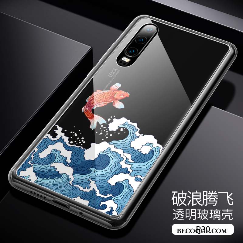 Huawei P30 Coque Style Chinois Très Mince Étui Incassable Noir Verre