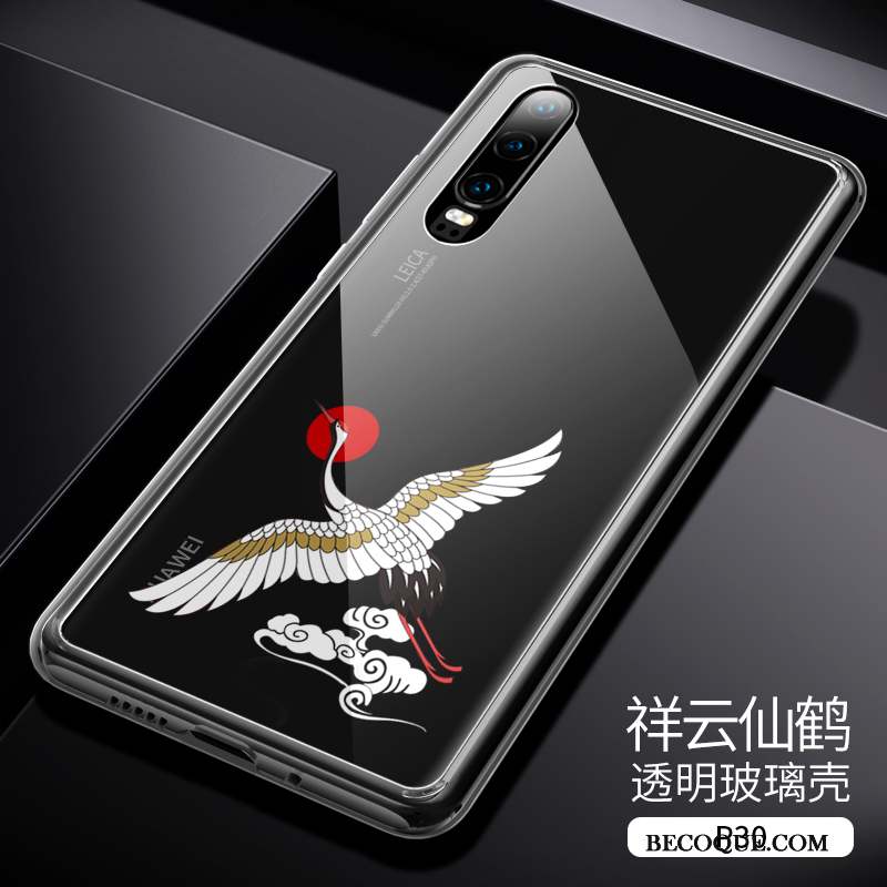 Huawei P30 Coque Style Chinois Très Mince Étui Incassable Noir Verre