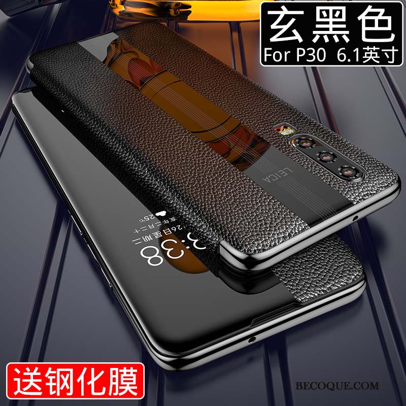 Huawei P30 Coque Tout Compris Protection Cuir Véritable Rouge Clamshell Incassable