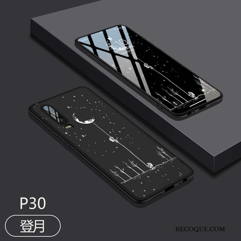 Huawei P30 Coque Tout Compris Très Mince Noir Silicone Marque De Tendance Délavé En Daim