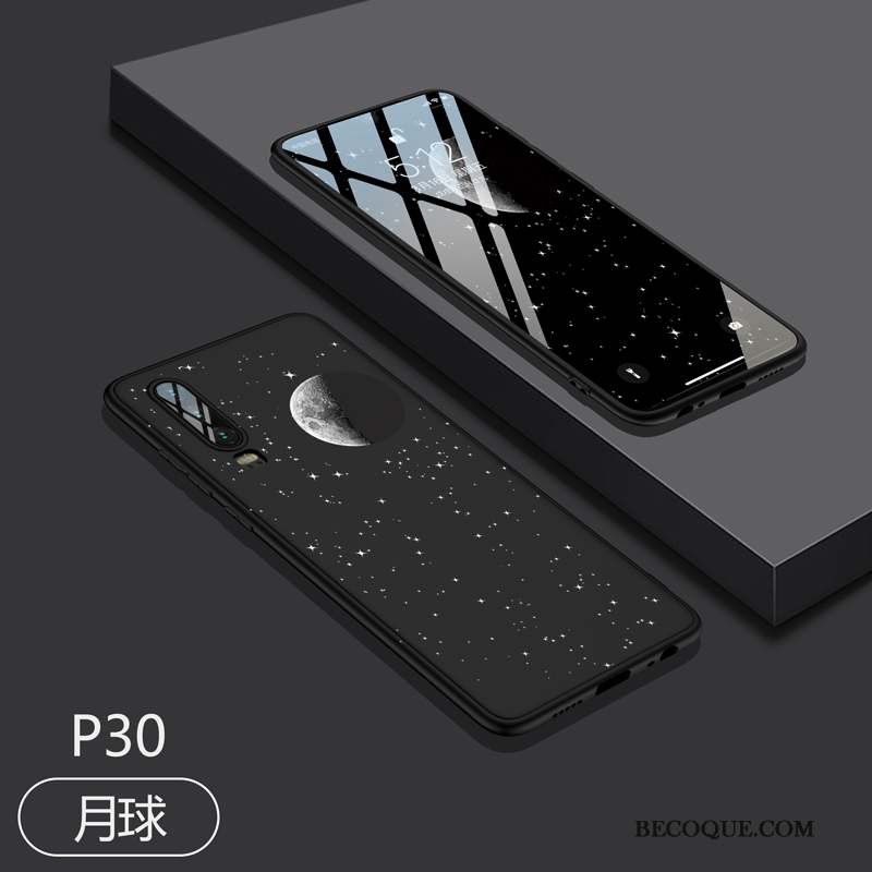 Huawei P30 Coque Tout Compris Très Mince Noir Silicone Marque De Tendance Délavé En Daim