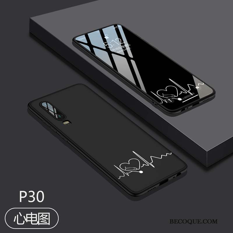 Huawei P30 Coque Tout Compris Très Mince Noir Silicone Marque De Tendance Délavé En Daim