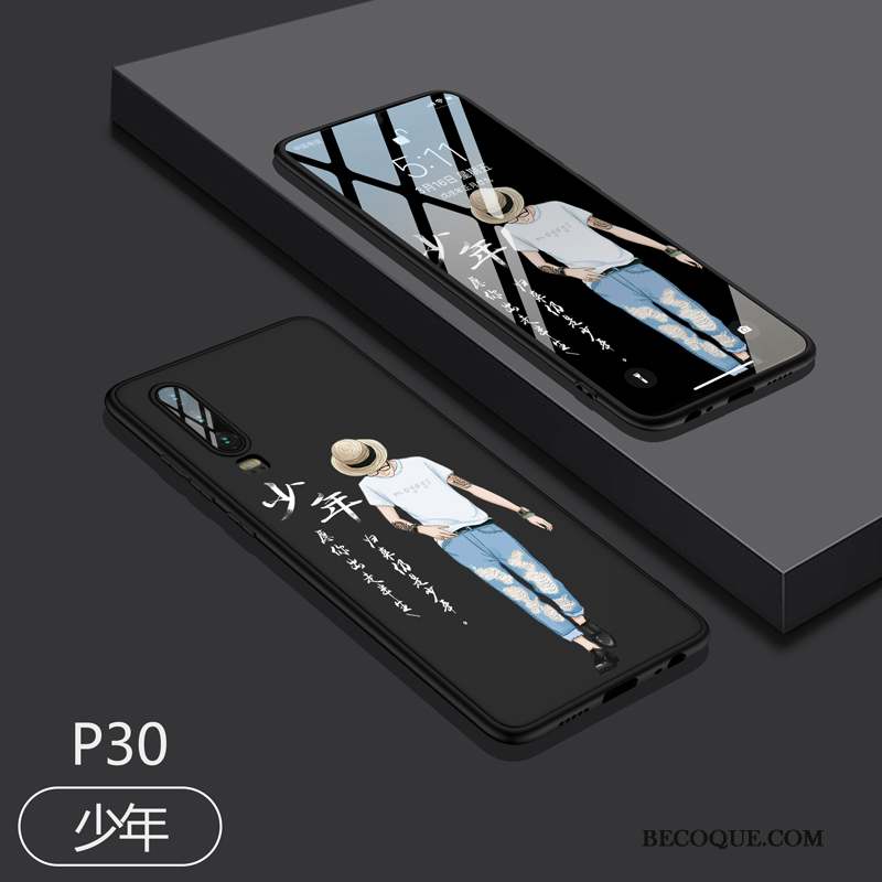 Huawei P30 Coque Tout Compris Très Mince Noir Silicone Marque De Tendance Délavé En Daim