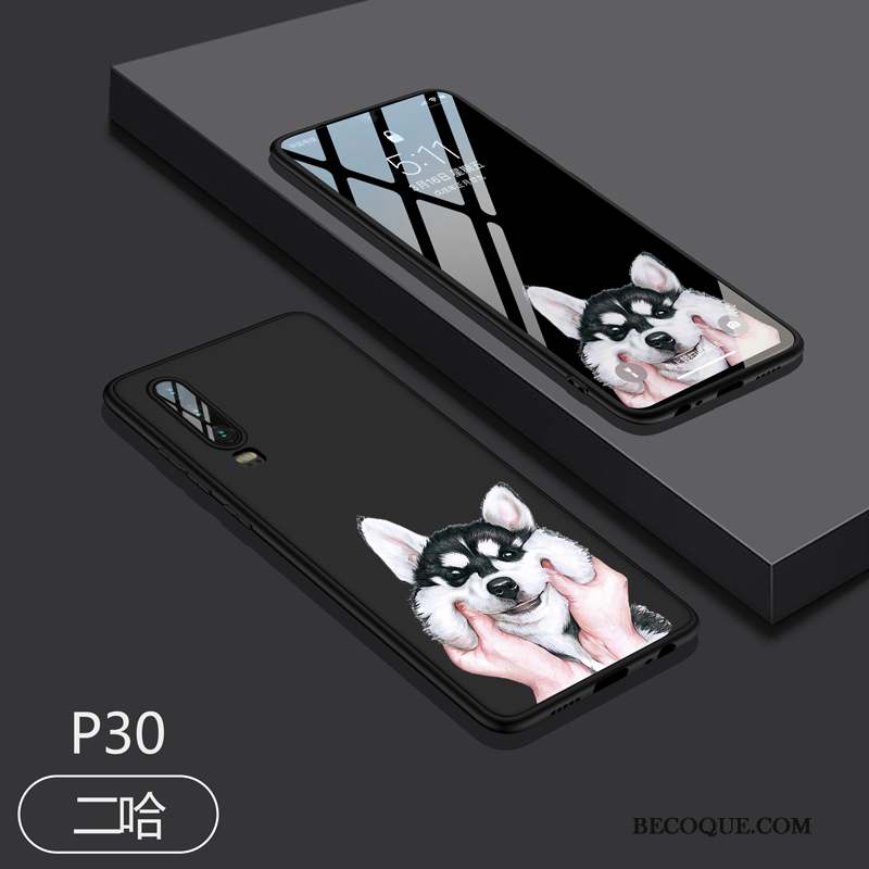 Huawei P30 Coque Tout Compris Très Mince Noir Silicone Marque De Tendance Délavé En Daim