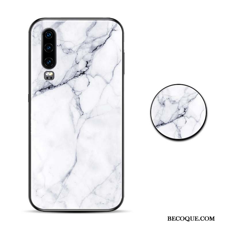 Huawei P30 Coque Verre Modèle Fleurie Vent Simple Grand Violet