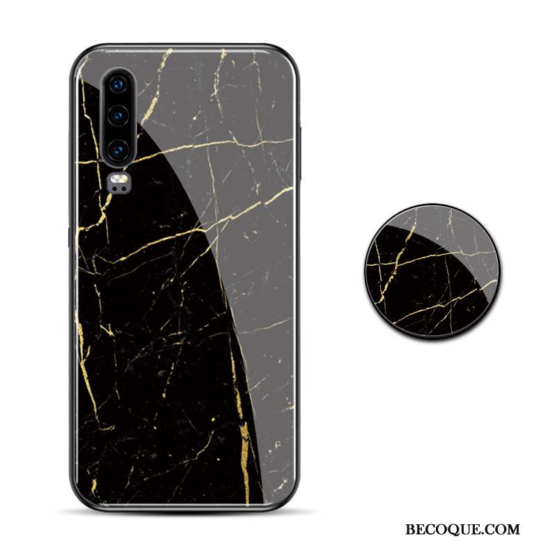 Huawei P30 Coque Verre Modèle Fleurie Vent Simple Grand Violet