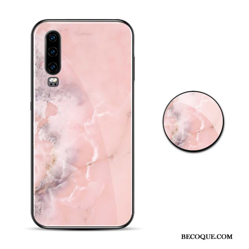 Huawei P30 Coque Verre Modèle Fleurie Vent Simple Grand Violet