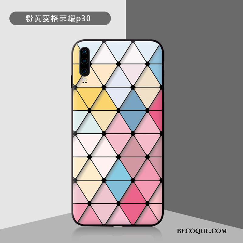 Huawei P30 Coque Verre Trempé Étui Créatif Net Rouge Multicolore Difficile