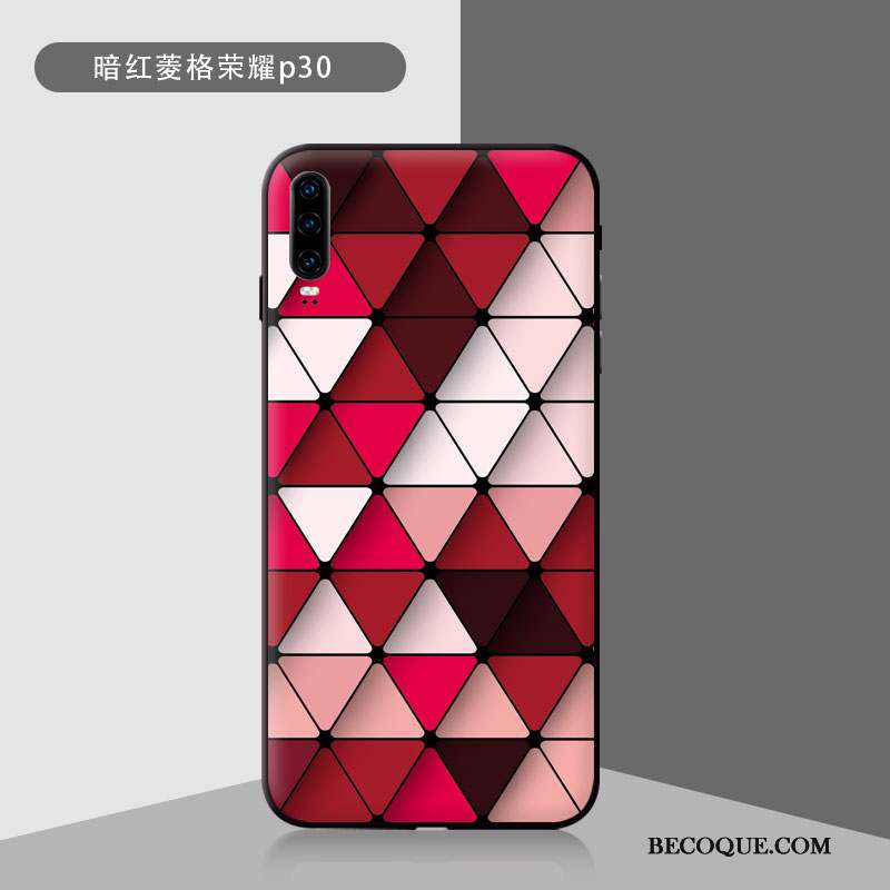 Huawei P30 Coque Verre Trempé Étui Créatif Net Rouge Multicolore Difficile