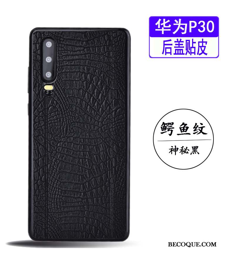 Huawei P30 Crocodile Modèle Business Bleu Simple Coque De Téléphone Membrane