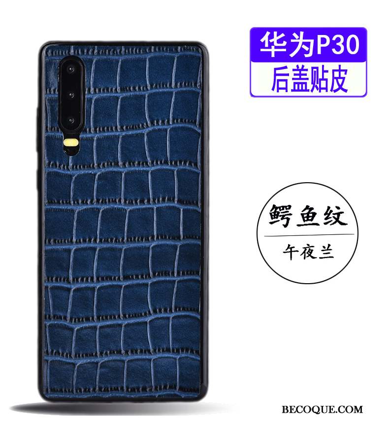 Huawei P30 Crocodile Modèle Business Bleu Simple Coque De Téléphone Membrane