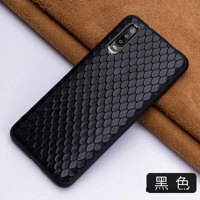 Huawei P30 Cuir Véritable Coque De Téléphone Créatif Qualité Bleu Luxe