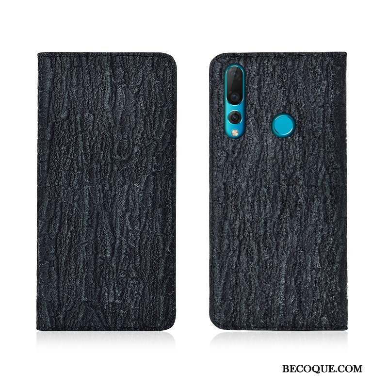 Huawei P30 Lite Coque Cuir Cuir Véritable Étui Gris Fluide Doux Arbres