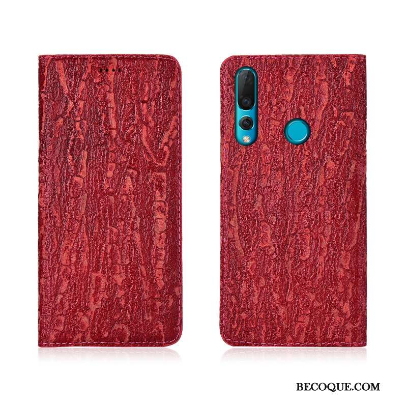 Huawei P30 Lite Coque Cuir Cuir Véritable Étui Gris Fluide Doux Arbres