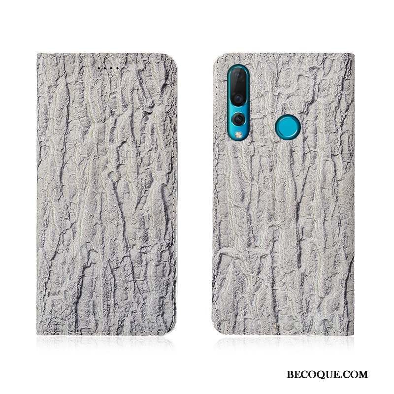 Huawei P30 Lite Coque Cuir Cuir Véritable Étui Gris Fluide Doux Arbres