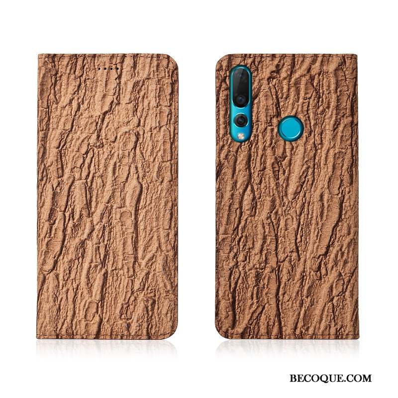 Huawei P30 Lite Coque Cuir Cuir Véritable Étui Gris Fluide Doux Arbres