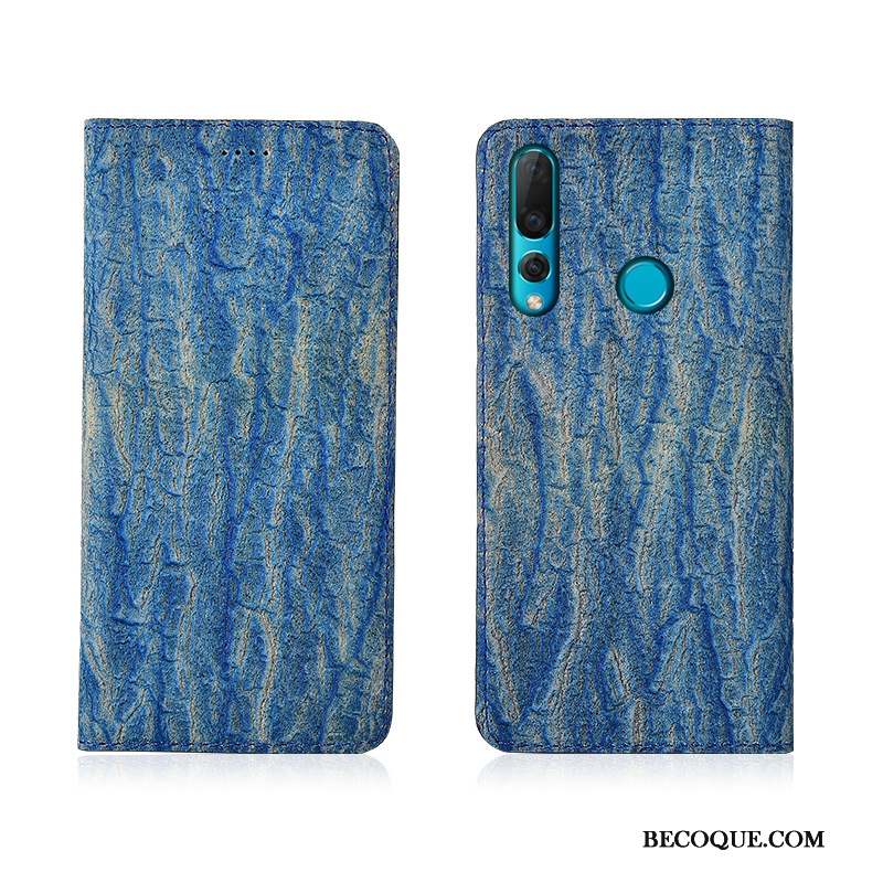 Huawei P30 Lite Coque Cuir Cuir Véritable Étui Gris Fluide Doux Arbres