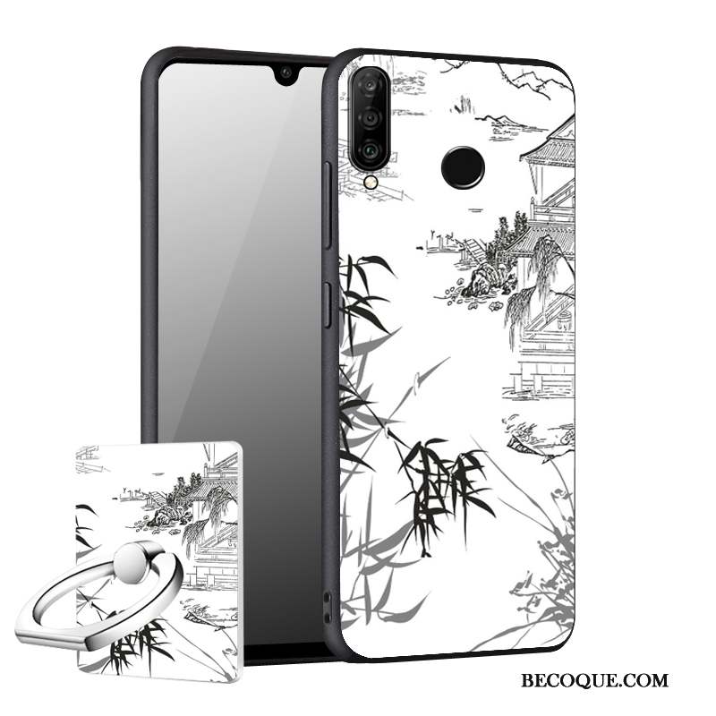 Huawei P30 Lite Coque Incassable Fluide Doux Étui Bleu Délavé En Daim Tout Compris