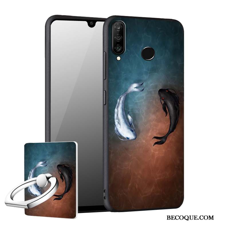 Huawei P30 Lite Coque Incassable Fluide Doux Étui Bleu Délavé En Daim Tout Compris