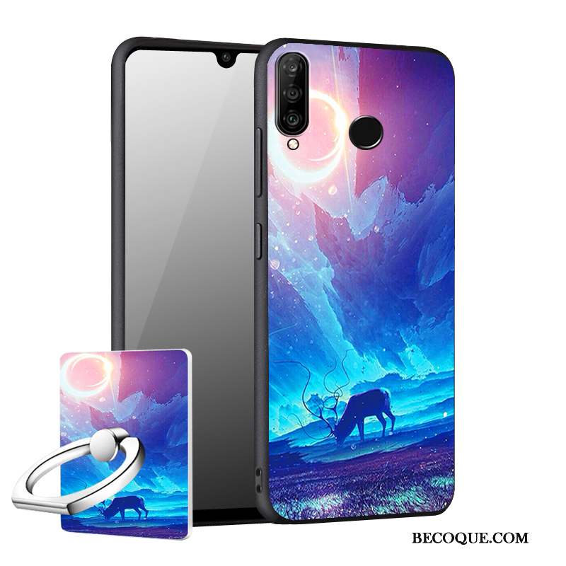 Huawei P30 Lite Coque Incassable Fluide Doux Étui Bleu Délavé En Daim Tout Compris