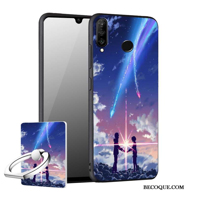 Huawei P30 Lite Coque Incassable Fluide Doux Étui Bleu Délavé En Daim Tout Compris