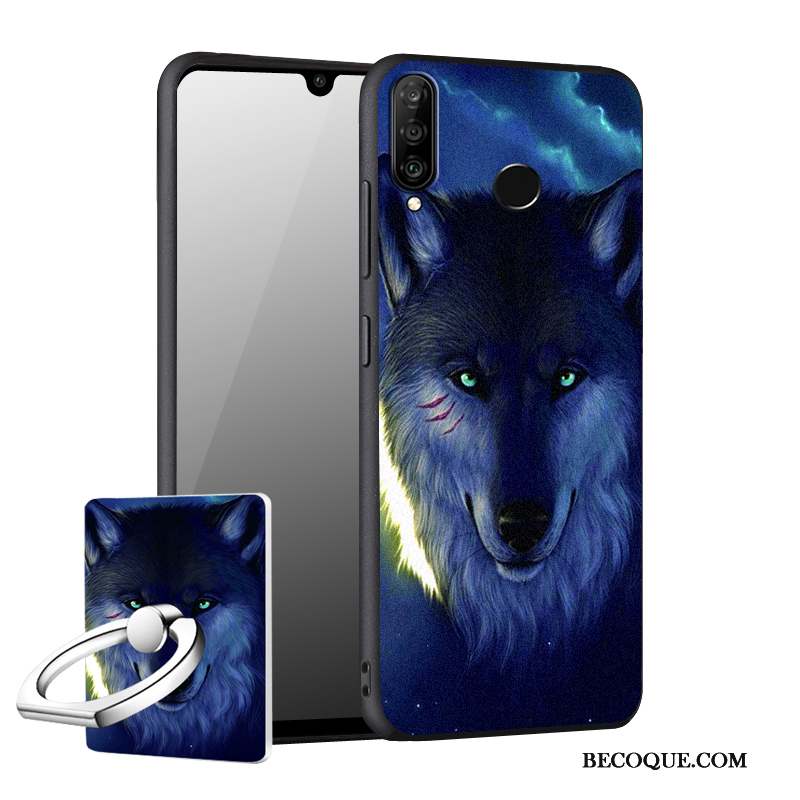 Huawei P30 Lite Coque Incassable Fluide Doux Étui Bleu Délavé En Daim Tout Compris