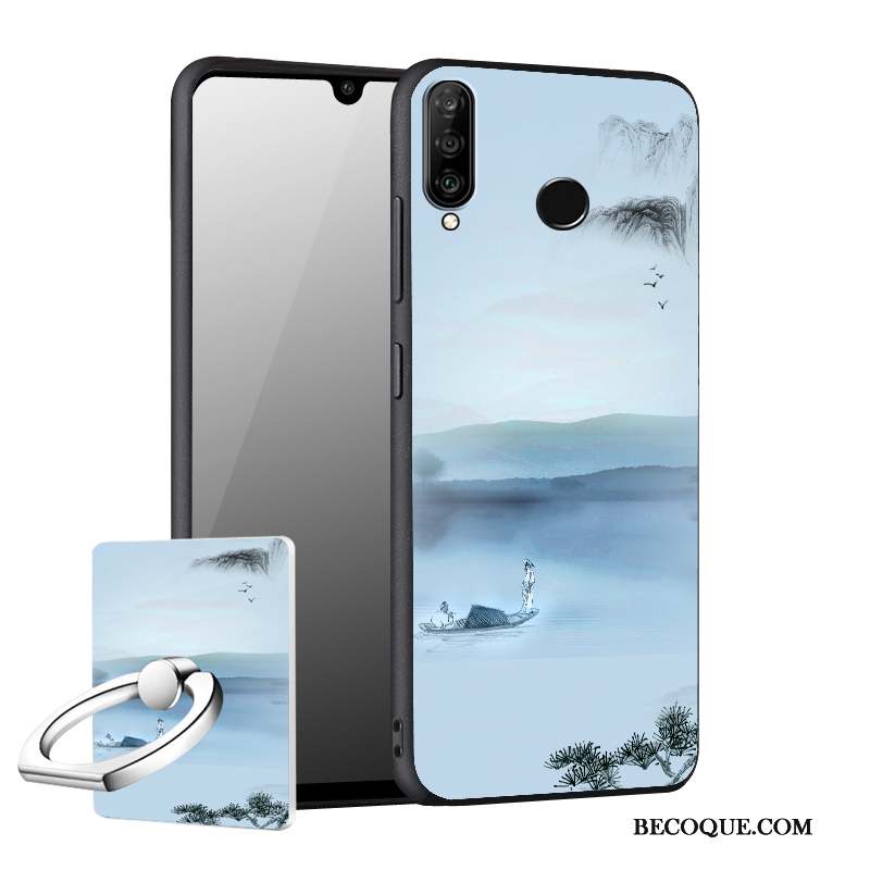 Huawei P30 Lite Coque Incassable Fluide Doux Étui Bleu Délavé En Daim Tout Compris