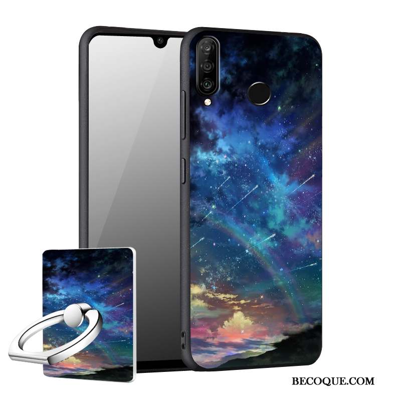 Huawei P30 Lite Coque Incassable Fluide Doux Étui Bleu Délavé En Daim Tout Compris