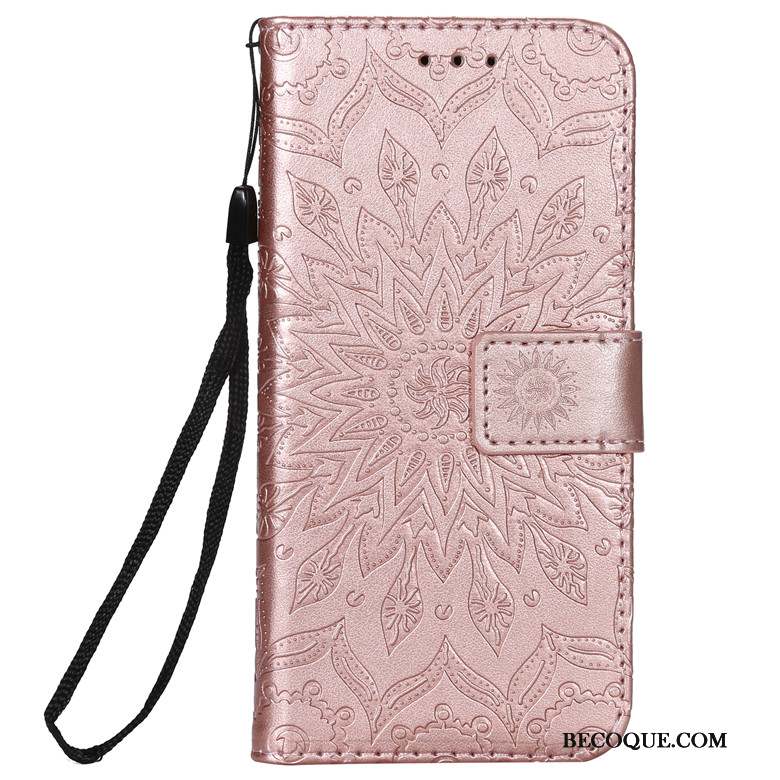 Huawei P30 Lite Coque Or Rose Protection Soleil Fleur Fluide Doux Étui En Cuir