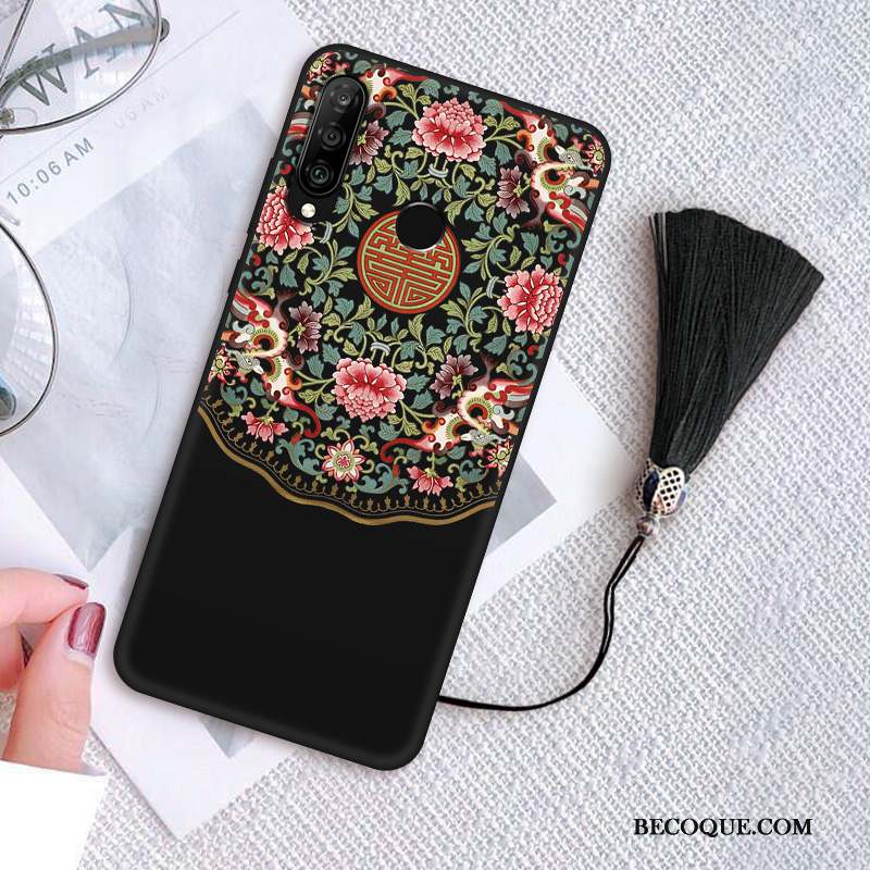 Huawei P30 Lite Coque Tendance Silicone Vintage Créatif Délavé En Daim Noir