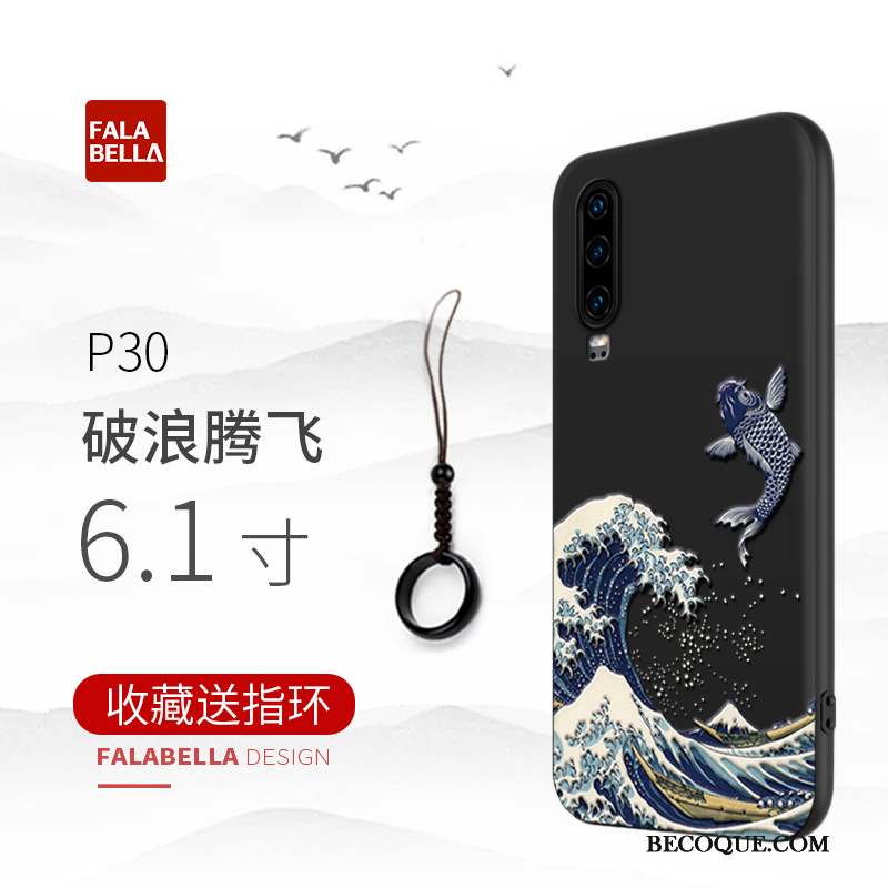 Huawei P30 Noir Incassable Délavé En Daim Coque De Téléphone Tout Compris Marque De Tendance