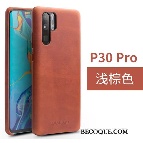 Huawei P30 Pro Business Simple Protection Couvercle Arrière Cuir Véritable Coque De Téléphone