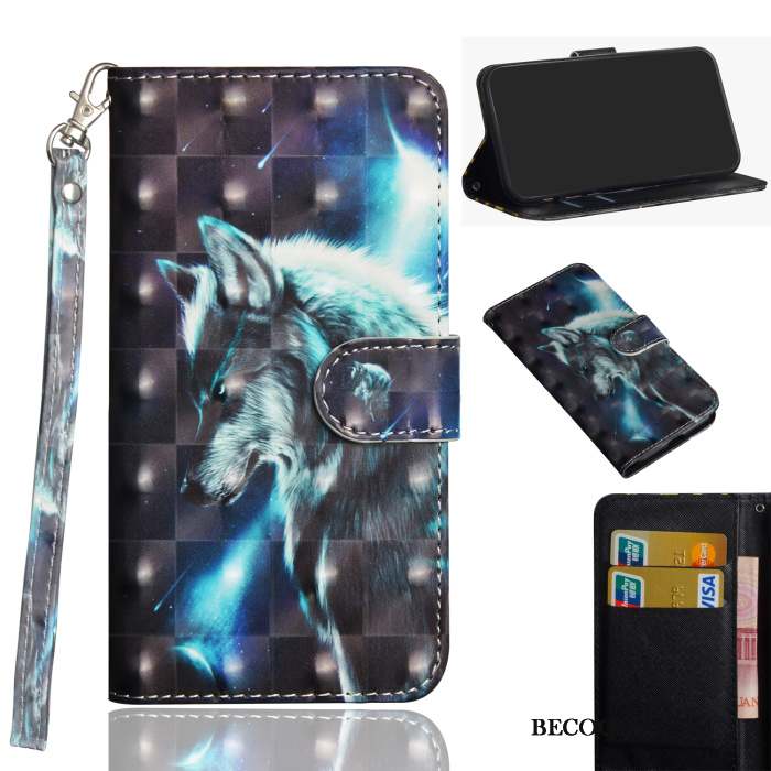 Huawei P30 Pro Coque Bleu Portefeuille Carte Étui En Cuir Peinture Housse