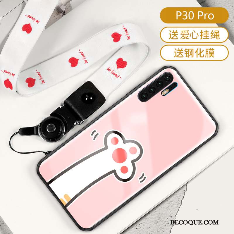 Huawei P30 Pro Coque Créatif Verre Protection Tendance Luxe Silicone