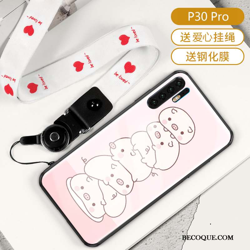 Huawei P30 Pro Coque Créatif Verre Protection Tendance Luxe Silicone