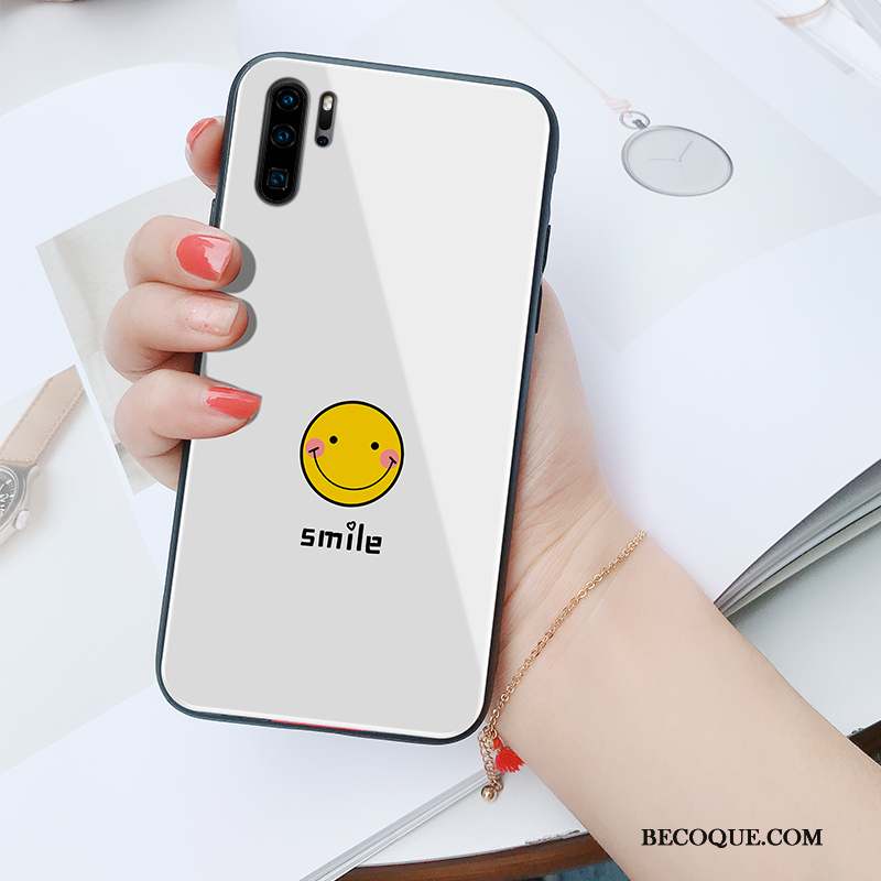 Huawei P30 Pro Coque De Téléphone Silicone Tendance Blanc Verre Fluide Doux