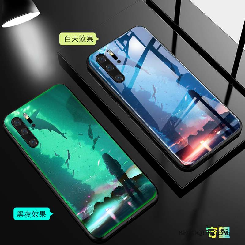 Huawei P30 Pro Coque Lumineuses Marque De Tendance Verre Personnalité Étui Tout Compris